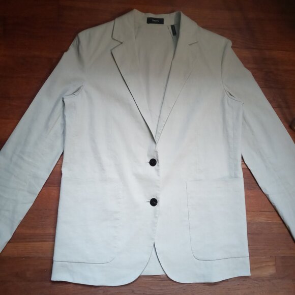 THEORY oversized linen blend blazer in mint (sz4) - Picture 3 of 16
